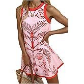 Floerns Women's Summer Holiday Mini Dress Graphic Sleeveless Tank Crew Neck Beach Vacation Sundresses