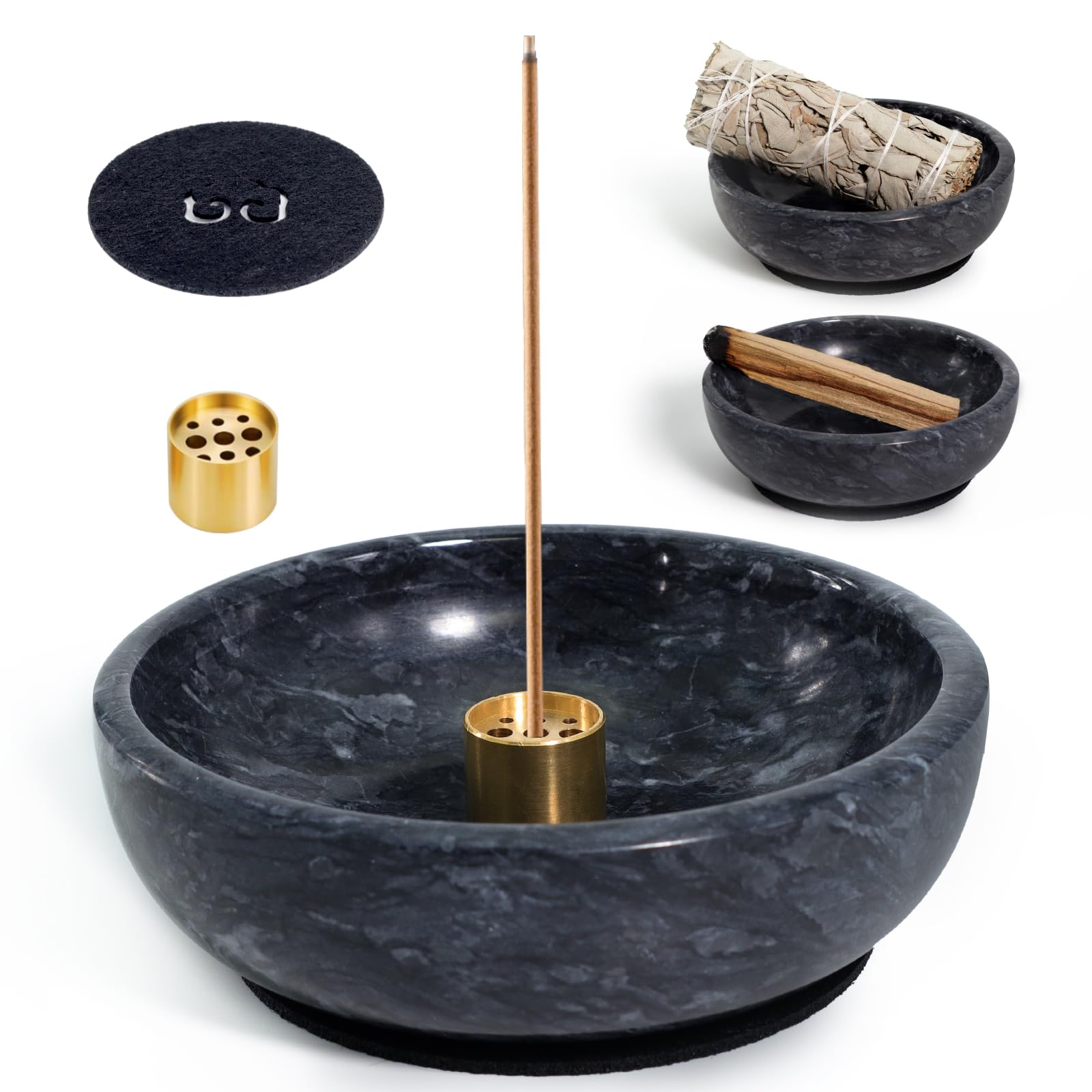 BEYLAB Natural Marble Incense Holder for Sticks and Backflow Incense, Handmade Stick Ideal for Smudging, Incense Burning, Decoration - Black