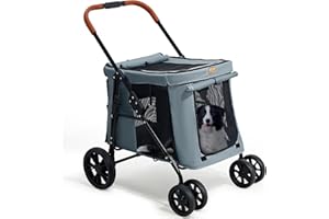 CANINE CANYON Scout Pet Stroller, 4-Wheel Design for Small/Medium Dogs - One-Button Fold, Adjustable Mesh Windows & Shades, 360° Swivel Front Wheels, Rear Wheel Brake for Safety, Grey
