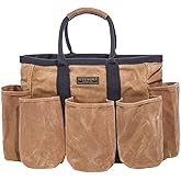 Readywares 14" Waxed Canvas Supply Bag/Garden Tool Tote/Cleaning Organizer/Mobile Bar/Versatile Storage Tote With Pockets/Utility Bag with Heavy Duty Handles