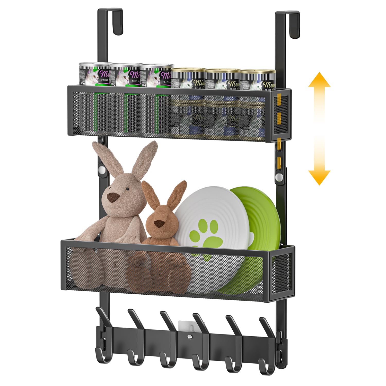Photo 1 of LUCYCAZ Adjustable Over The Door Hooks Organizer, Over The Door Towel Rack with 10 Coat Hooks & 2 Mesh Basket, Multi-Purpose Storage for Bathroom, Bedroom, Kitchen (Black)