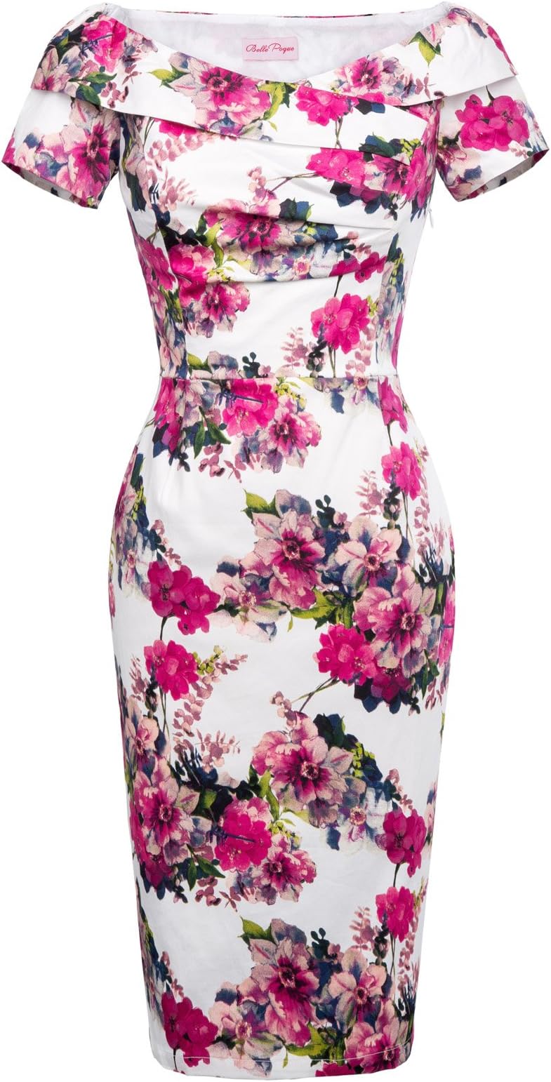 Women Vintage 50s Off The Shoulder Printed Elegant Pencil Dress for Party Prom