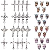 SUNNYCLUE Easter Holiday Tibetan Style Rosary Cross and Center Our Lady Miraculous Medal Enamel Cross Pendants Vintage Charm Oval Chandelier Links for Rosary Beads Necklace Bracelet Making Supplies