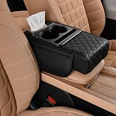Funvalley Surperfect 5-in-1 Center Console Cover with Cup Holder &amp; Phone Slot, Universal Car Armrest Cushion Organizer, Leather Armrest Cover for Car