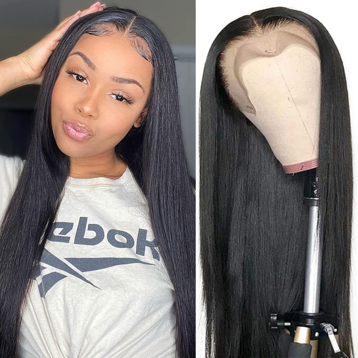 Lace Front Wig 4x4 Closure Human Hair Wig Straight Human Hair Wigs Glueless 4x4 Transparent Lace Closure Wigs 100% Unprocessed Brazilian Virgin Human Hair Natural Black Color 12 Inch — image 1