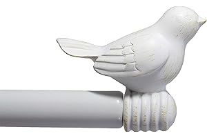 URBANEST 3/4-inch Cute Decorative Bird Adjustable Window Treatment Curtain Single Rod Set, 48" to 84" - Gilded White