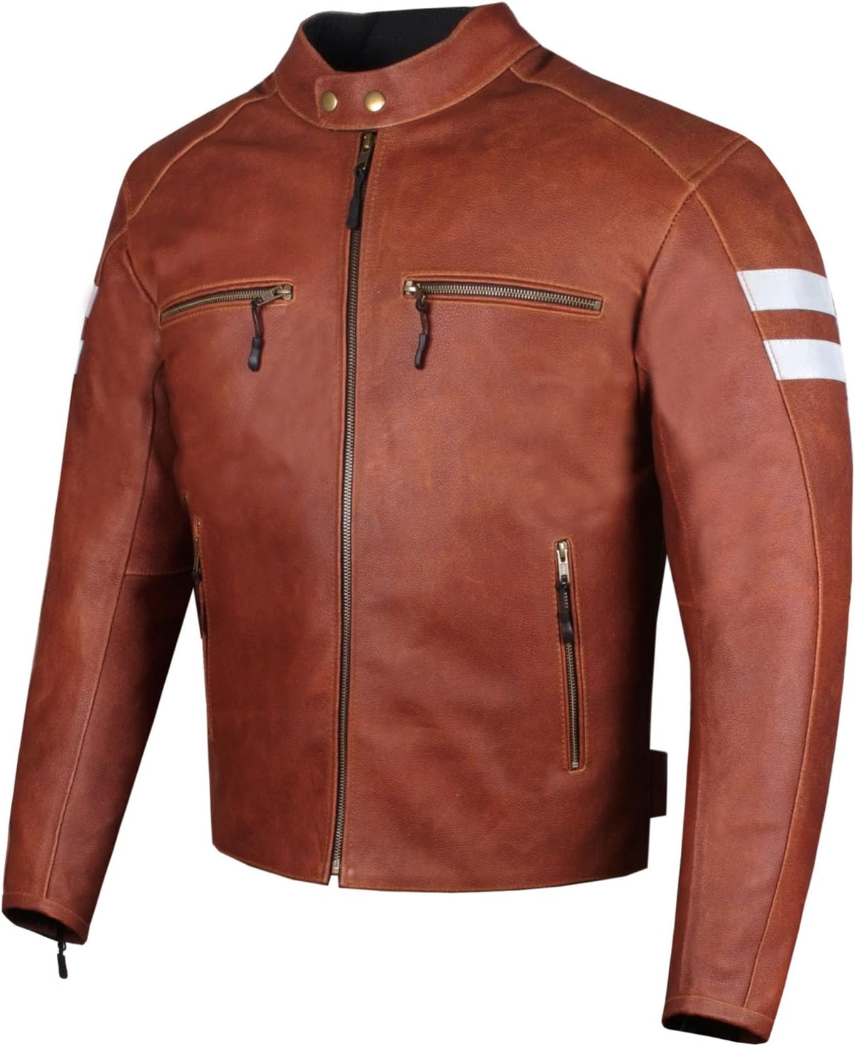 Men's Genuine Leather Jacket Motorcycle CE Armor Biker Safety Cruiser Brown XL