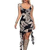 ABMOIU Women's Sexy V Neck Mini Dress Sleeveless Backless Ruffles Hem Mesh Bodycon Club Party Short Dresses