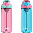 Contigo Aubrey Kids BPA-Free Water Bottle with Silicone Straw, Spill-Proof Lid, Dishwasher Safe, 20oz 2-Pack, Suitable for 3+ Years, Azalea/Jade & Blue Raspberry/Azalea