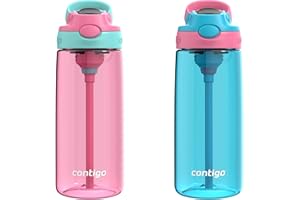 Contigo Aubrey Kids Water Bottle, 2-Pack, 20oz, Azalea/Jade & Blue Raspberry.Azalea, Spill-Proof Lid, Dishwasher Safe, BPA Free