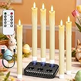Lasumora Rechargeable Flameless Taper Candles with Charging Station & Remote Timer, 6 Pcs Real Wax LED Taper Candles, Battery Operated Candlesticks for Home Wedding Christmas Decorations (Ivory)