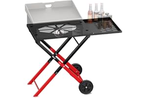 RIUOG Portable Griddle Stand Trolley Compatible for Blackstone 17” 22" Propane Table Top Grill Stand,Outdoor Camping Cooking Station with Side Shelf,Take Along Outdoor Portable Grill Cart