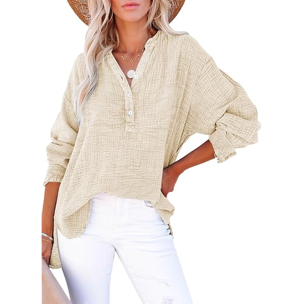 Camisa Holgada De Lino Y Algodón Con Solapa Para Mujer, Blusa Lisa