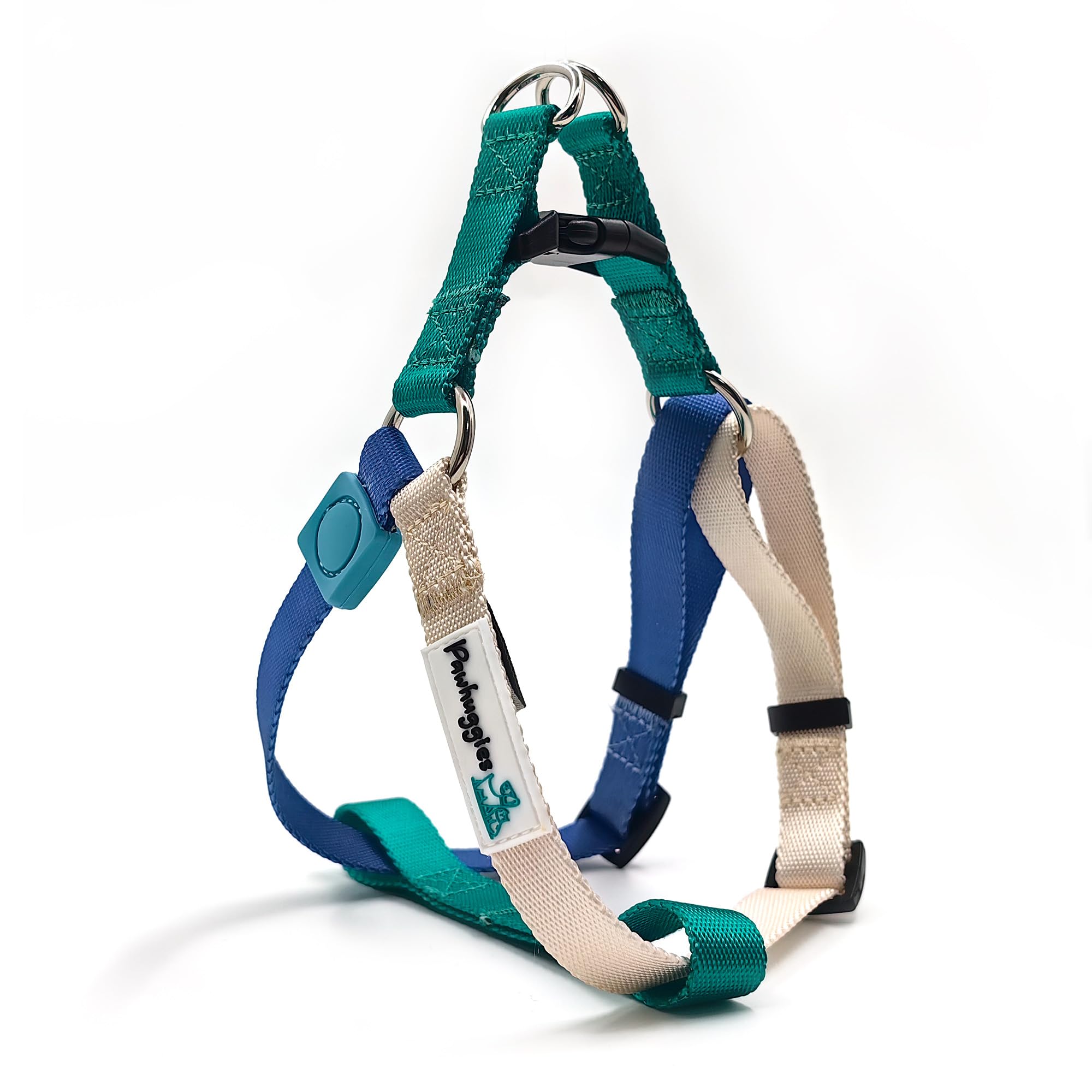 Photo 1 of Pawhuggies Tri-Color Dog Harness, Adjustable Step-in Design Dog Harness for Large Dogs No Pull, Puppy Harness, Easy for Walking Dog Harness for Large Dogs, Large Dog Harness Green Blue White