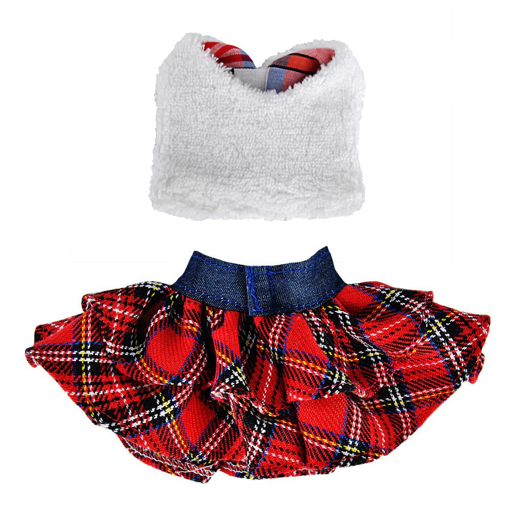 E-TING Santa Clothing Fluffy Vest+ Plaid Skirt Accessories for elf Doll Christmas Decoration