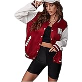 SweatyRocks Women's Graphic Button Down Bomber Jacket Baseball Uniform Long Sleeve Outwear