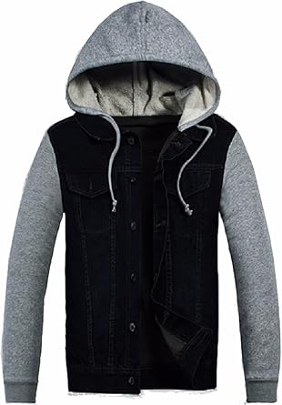 mens denim jacket with grey hoodie