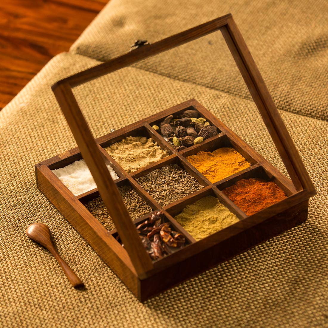 Kitchen Masala Dani Wooden Spice Box 
