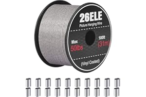 26ELE Picture Hanging Wire 50lb, Heavy Duty Stainless Steel Wire Rope for Hanging Picture Frame Mirror and Wall Art, Strong M
