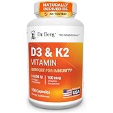 Dr. Berg Maximum Strength 7-in-1 Vitamin D3 K2 10,000 IU | Naturally Derived D3 | 4X Lab-Tested &amp; Verified | High Absorption Formula | K2 D3 Vitamin Supplement | 120 Capsules