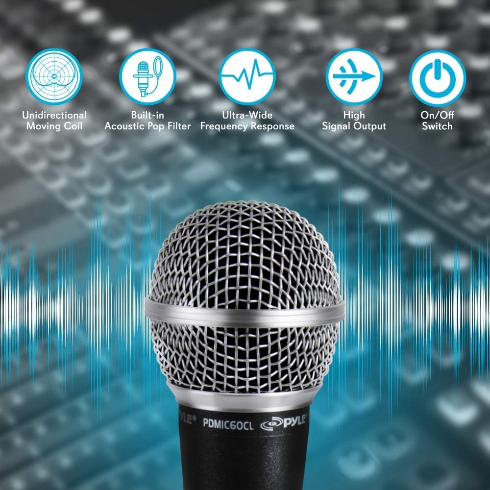 Pyle Professional Dynamic Vocal Microphone - Moving Coil Dynamic Cardioid Unidirectional Handheld Microphone with ON/OFF Switch Includes 15ft XLR Audio Cable to 1/4'' Audio Connection - PDMIC59: Musical Instruments