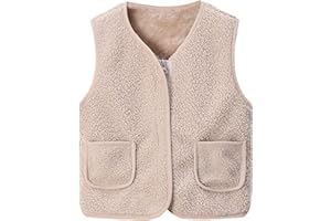Toddler Fleece-Lined V Neck Vest Zip up Open Front Sleeveless Outwear Kids Baby Soft Thick Fall Winter Jackets Clothes