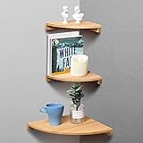 Yankario Corner Wall Shelf Set of 3, Solid Beech Wood Floating Shelves Wall Mounted, Natural
