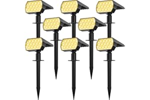 Fratink Solar Spot Lights Outdoor Waterproof IP65, 8-Pack 65-LED Solar Landscape Spotlights, 3 Lighting Modes Solar Garden Lights for Yard Pathway House Driveway (Warm White)