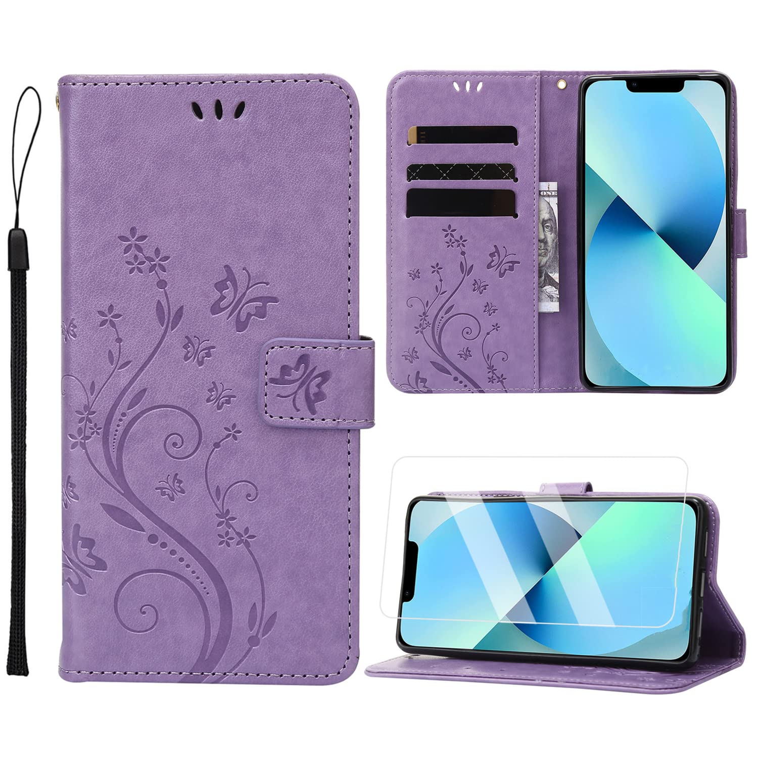 ANSHOW iPhone SE Case Wallet with Wrist Strap, iPhone 7 Case, iPhone 8 Case, with Screen Protector, Flip Leather Case with Cards Holder Phone Case with Kickstand Cover for iPhone SE/7/8, Purple — image 1