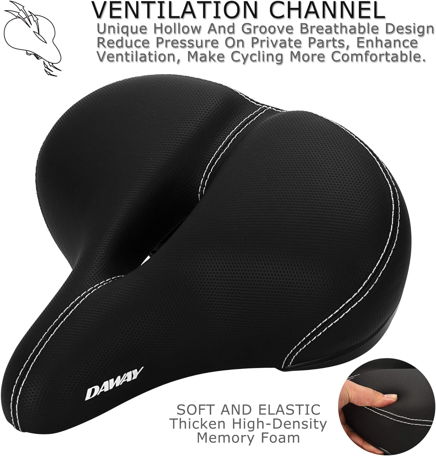 DAWAY C30 Large Wide Bike Seat, Most Comfortable Oversized Bicycle Saddle for Peloton Mountain, Road, Cruiser, Stationary - Image 4