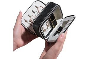 BS-MALL Travel Jewelry Box - Sleek Modern Organizer For Rings And Necklaces | Compact Jewelry Storage With Secure Compartments | Perfect Jewelry Organizers And Storage For Fashion (Glisten Black)