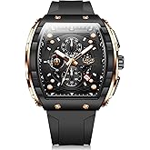 SACOSDING Mens Watches,Unique Rectangular Quartz Analog Watch,Outdoor Sports Multi-Function Watch,Chronograph/Waterproof/Luminous/Calendar,Durable Silicone Strap Mens Casual Watches