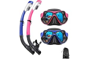 DIPUKI Snorkeling Gear for Adults, Dry-Top Snorkel Mask Set, Anti-Fog Scuba Diving Snorkle mask Set Adult, Panoramic Wide View Dive mask, Adjustable Swimming Diving Snorkeling Packages