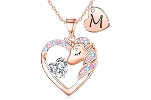 IEFRICH Christmas Gifts for Grandkids Kids - Colorful CZ Heart Initial Unicorn Necklace for Girls Jewelry Unicorn Birthday Gifts for Girls Stocking Stuffers for Kids