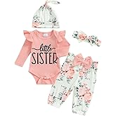 mlpeerw Newborn Baby Girl Clothes Outfits New To The Crew Bodysuit Romper Floral Pants Headband Hat Coming Home Outfit