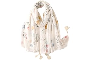 amokk Boho Floral Scarf with Tassels for Women Lightweight Shawl and Wraps Head Scarves