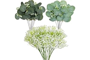 Artificial Eucalyptus Stems Branches, 24 Pcs Faux Greenery Stems Flowers Fake Eucalyptus Leaves Bouquet for Vase Wedding Home