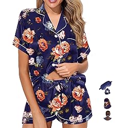 WJing Yi Jia Womens Pajama Sets XS-4XL Silk Satin