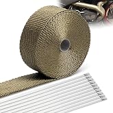 BARTOO 2" x 16' Exhaust Heat Wrap with Stainless Ties for Motorcycle | Basalt Fiber Exhaust Heat Shield, Titanium Header Wrap, Ideal for Motorcycle/Car/ATV