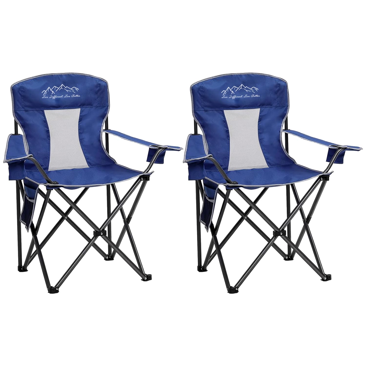 Photo 1 of ** see notes **SAILARY 2PCS Mesh Folding Camping Chairs, Oversized Portable Outdoor Chairs, Weight Capacity 325 lbs with Cup Holder, Storage Pocket, Carry Bag Blue