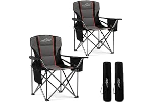 FAIR WIND 2 Pack Oversized Fully Padded Camping Chair with Lumbar Support, Heavy Duty Cooler Bag Fold Chair Support 450 LBS