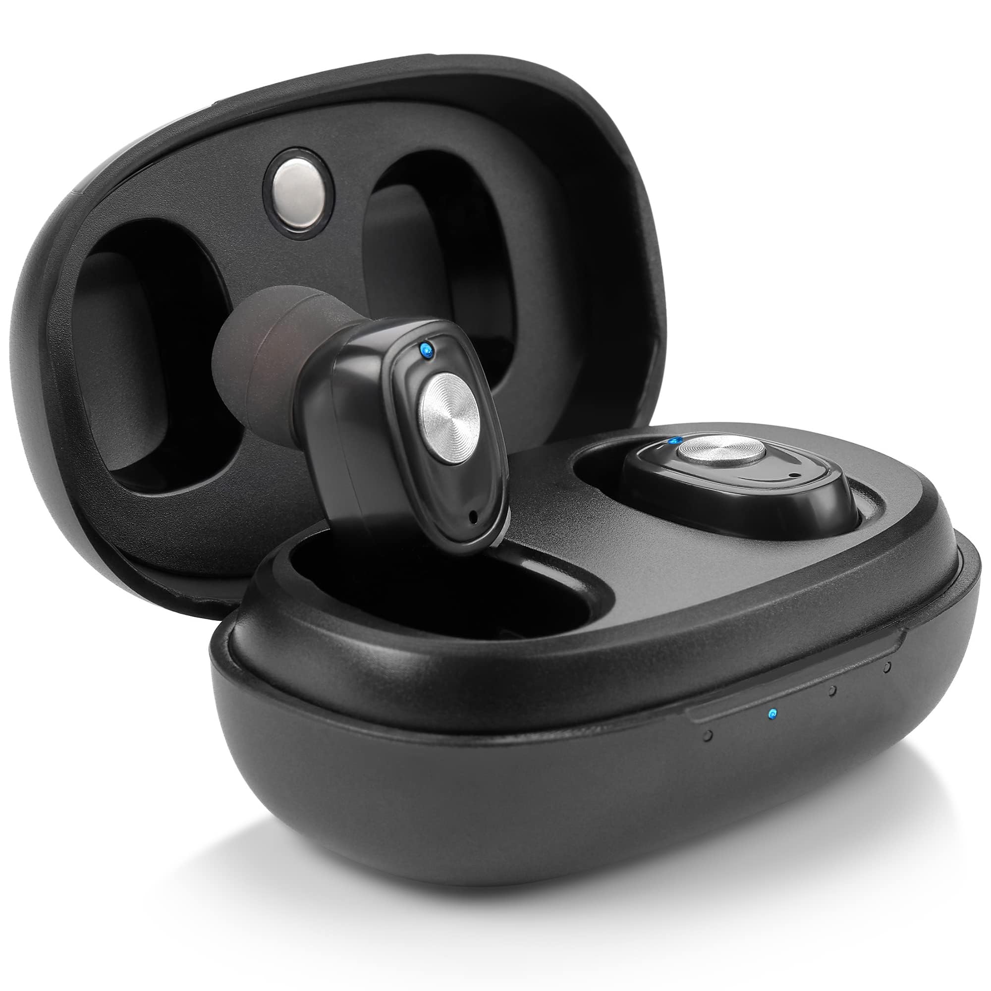 Rechargeable Hearing Amplifier Pair w/Noise Cancelling, Digital Sound Device for Seniors & Adults - ITC Nano Personal Amplifier - One Touch Control & Low Sound Distortion Hearing Assist Device, Black