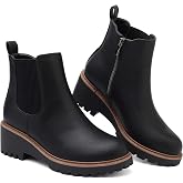 Women's Chelsea Wedge Boots Side Zip Lug Sole Round Toe Fall Ankle Boots | Side zipper closure, elastic gore panel, cushioned insole, thick lug outsole, low wedge heel, everyday walking comfort