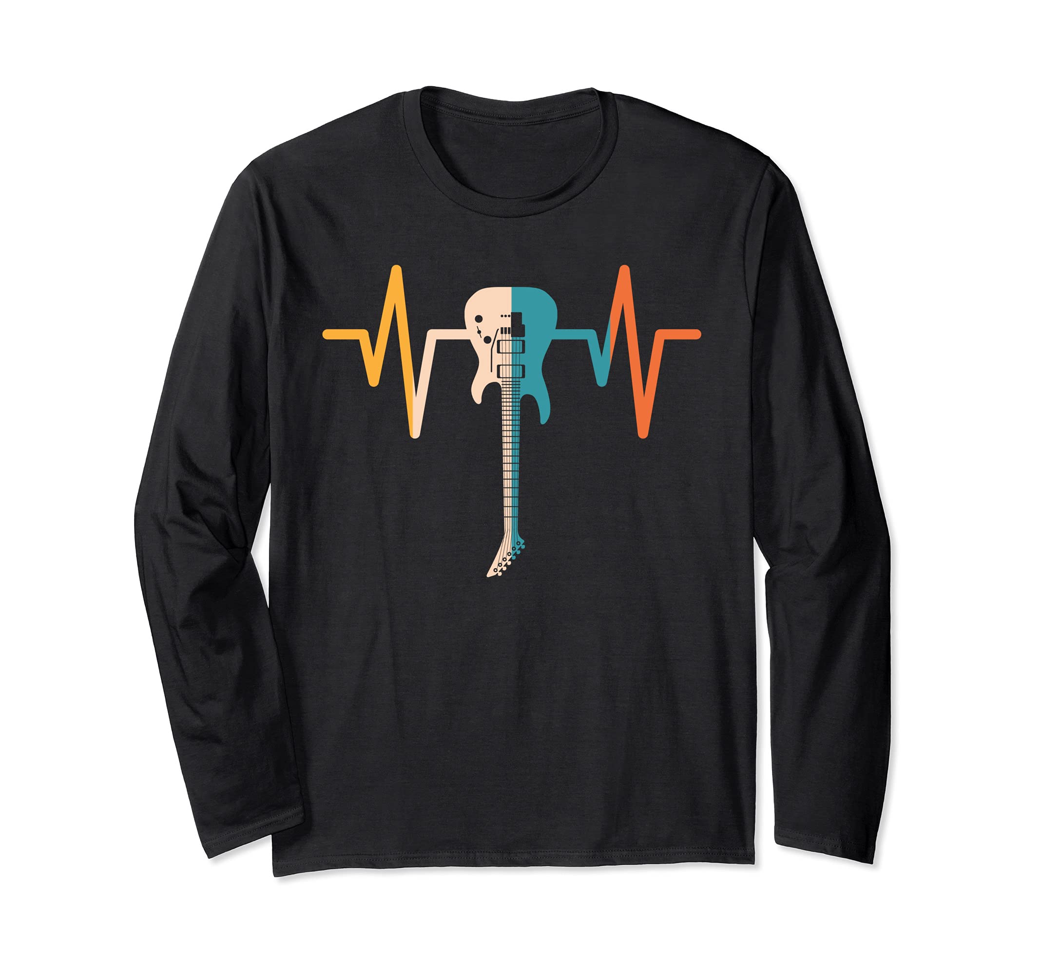 Retro Electric Guitar Heartbeat Guitarist Musician Guitar Long Sleeve T-Shirt