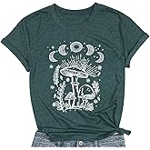Women Mushroom Shirts Moon Graphic Tees Floral Flowers Printed Aesthetic Hiking Adventure Nature Short Sleeve Shirts