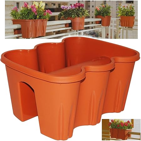 alles-meine.de GmbH 5 Stück _ Geländer Blumenkästen - terrakotta braun / Caramel - LANG - 38 cm - Blumentöpfe / Pflanzkübel /