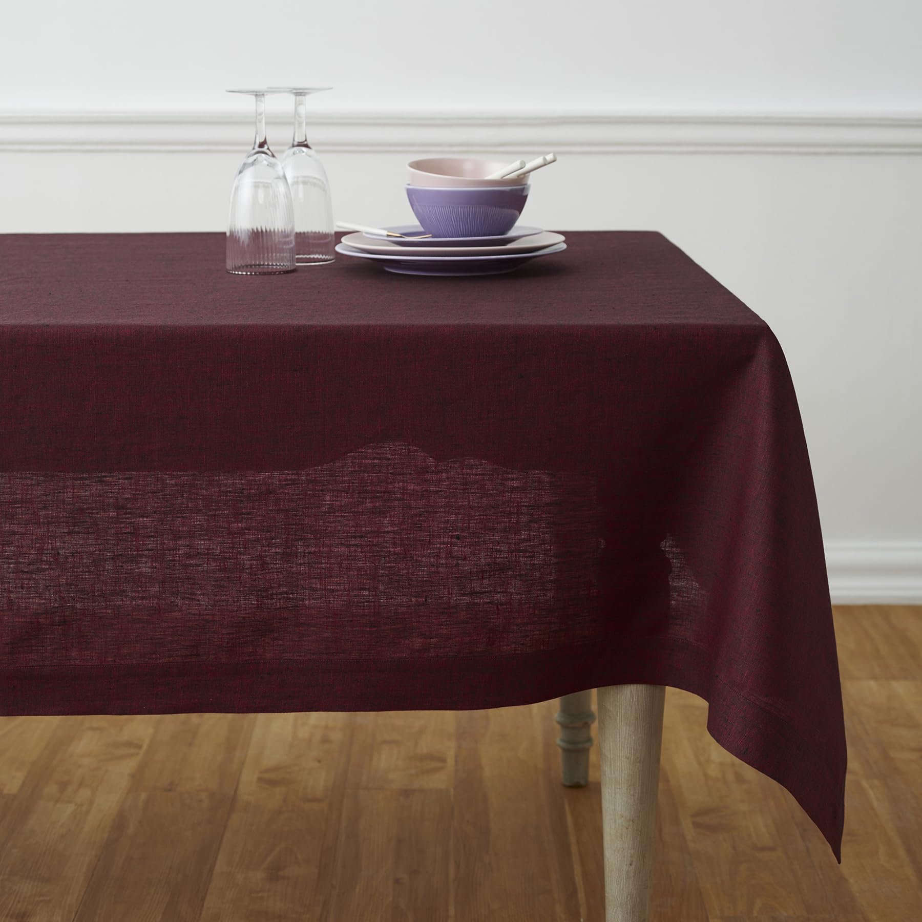 Solino Home 100% Pure Linen Tablecloth - 60 x 120 Inch Red Garnet, Natural Fabric, European Flax - Athena Rectangular Tablecloth for Indoor and Outdoor use