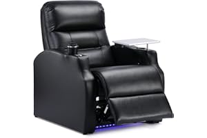 Hasaky Leather Home Theater Seating Recliner Chair with Power Footrest Single Sofa for Movie Room & Living Room Single Chair Black
