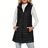 ELFJOY Women's Mid Long Down Vest Lightweight Puffer Vest Coat Jacket Stylish Windbreaker