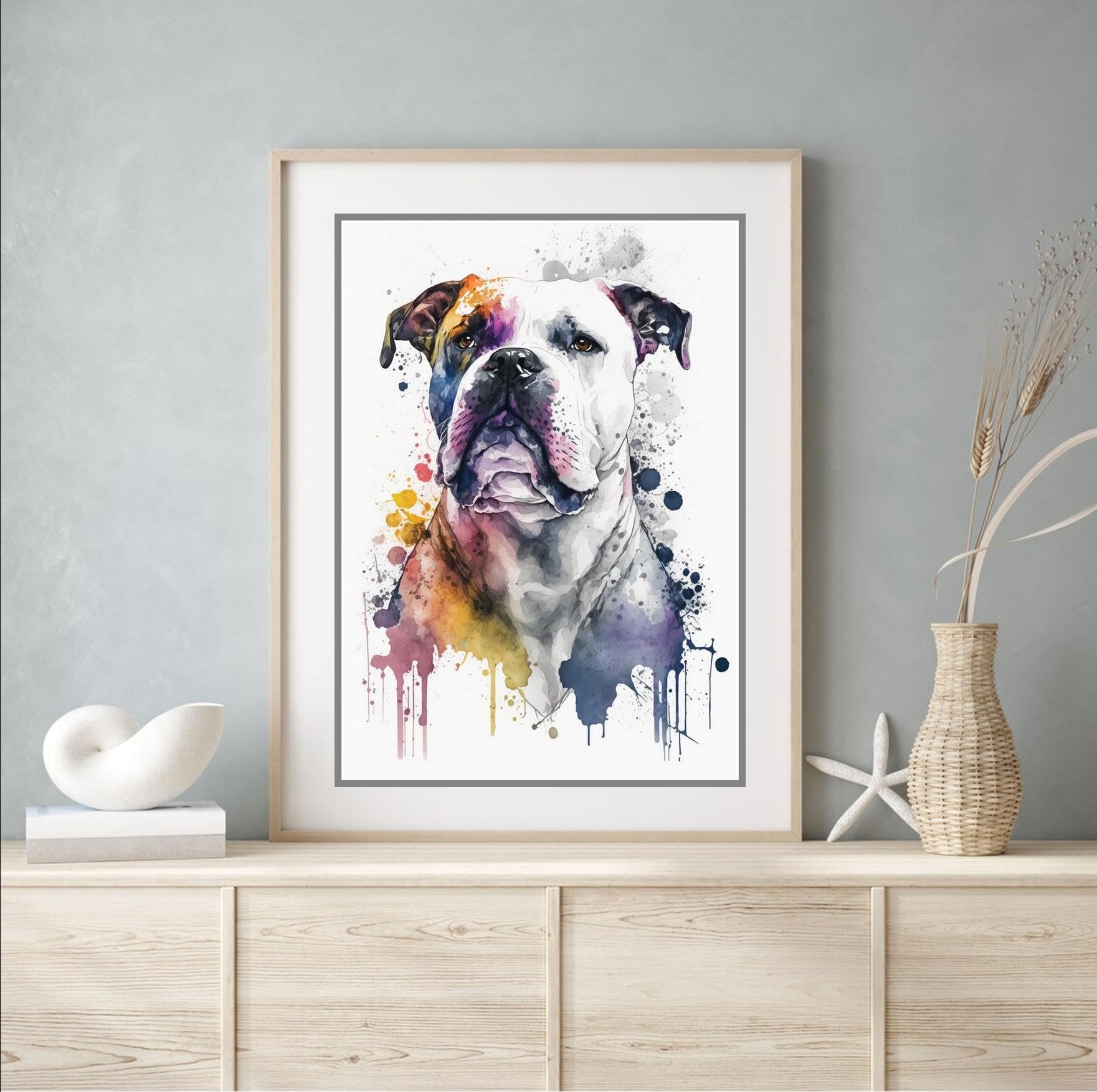 Beauitiful vivid fine art print of an American Bulldog painting (picture 3) (A4 PRINT ONLY 29.7 X 21CM)
